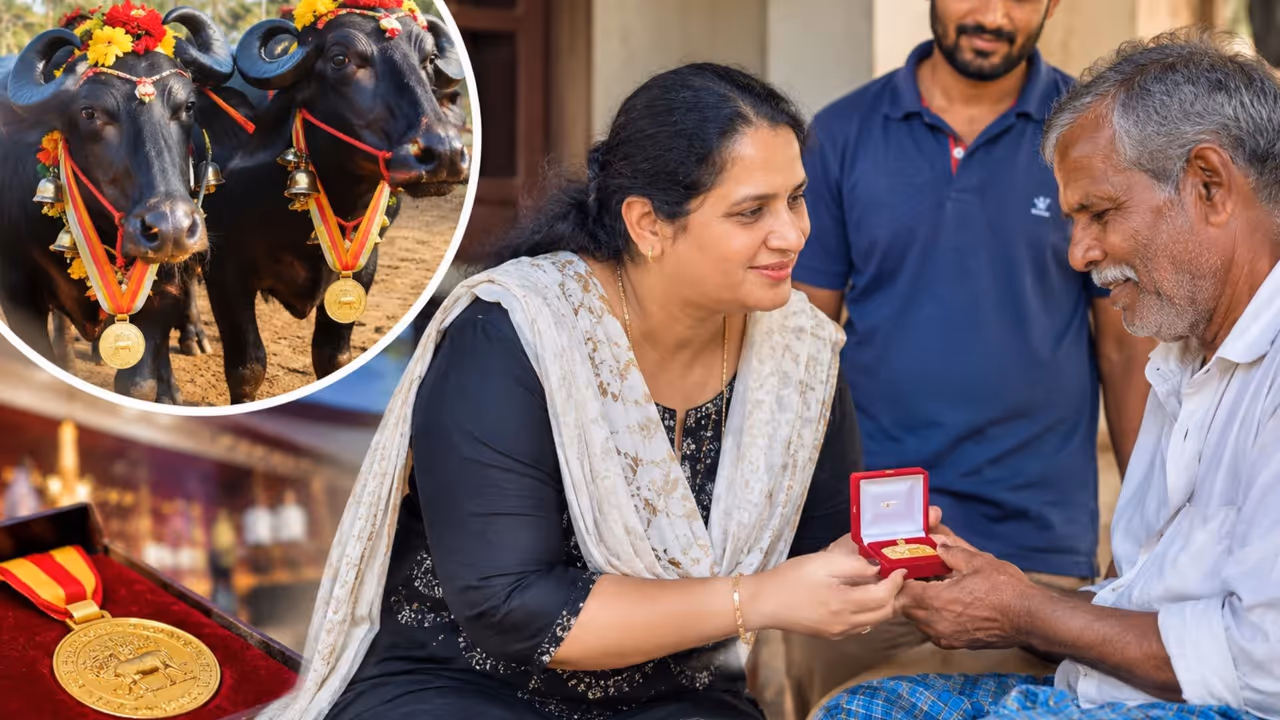 mysuru dasara kambala flavy dsouza donates gold to ailing veerappa mysuru dasara kambala flavy dsouza donates gold to ailing veerappa
