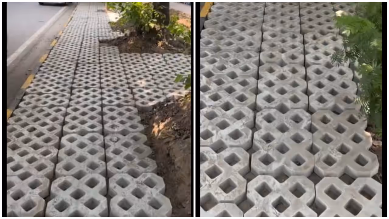 Delhi's new footpath is full of holes, and people aren't sure what to make of it Delhi's new footpath is full of holes, and people aren't sure what to make of it