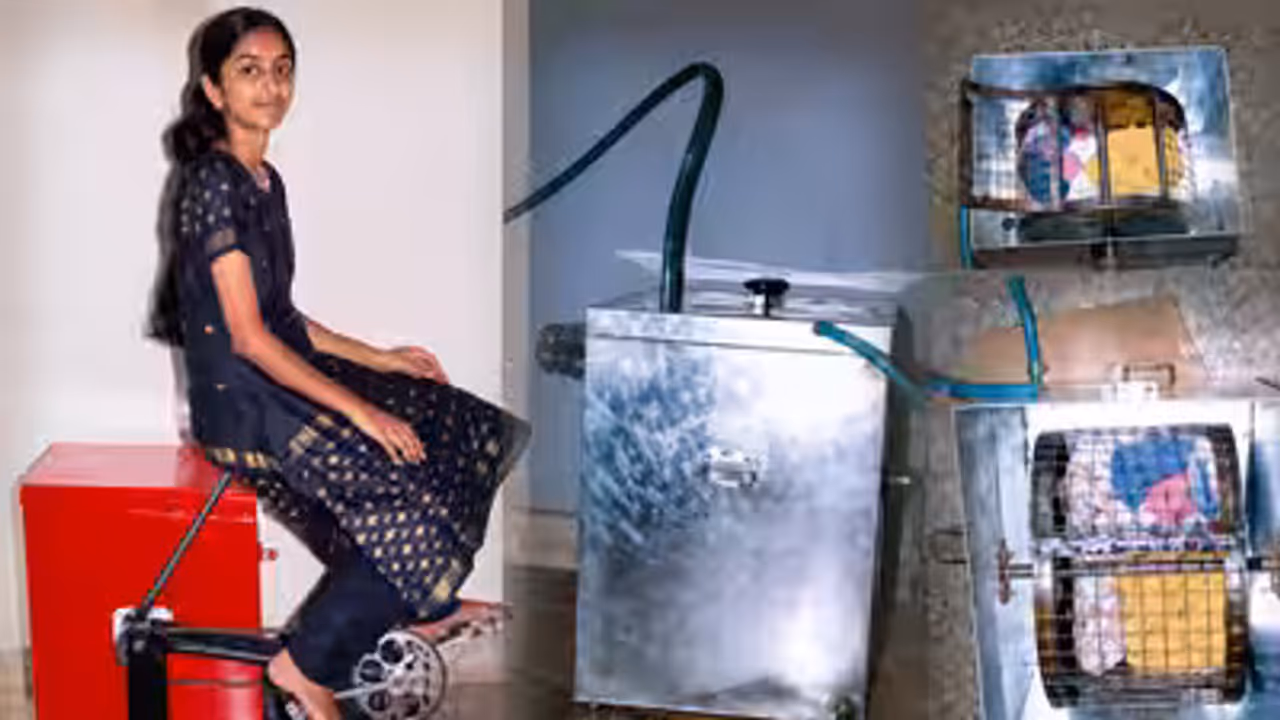 14 Year Old Kerala Girl Turns a Bicycle Into a ₹2,000 Washing Machine 14 Year Old Kerala Girl Turns a Bicycle Into a ₹2,000 Washing Machine