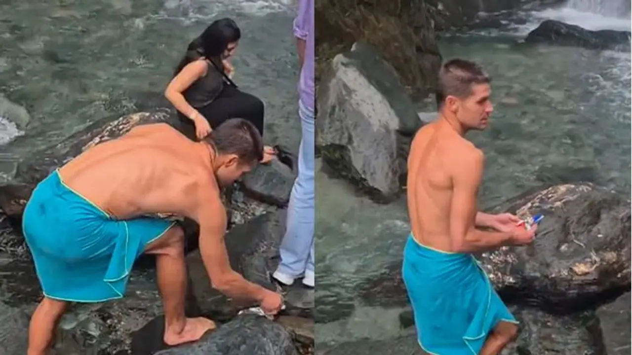 Foreign tourist picks up trash in Himachal Pradesh Foreign tourist picks up trash in Himachal Pradesh