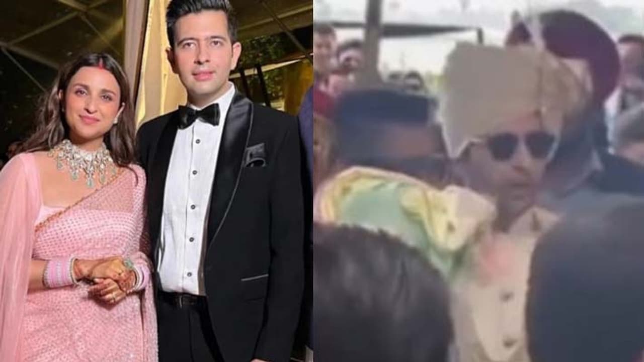 Raghav Chadha Entry In Ivory Sherwani Raghav Chadha Entry In Ivory Sherwani