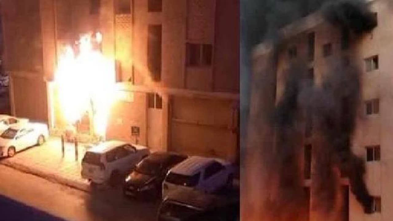 massive fire in a building in Mangaf city of Kuwait massive fire in a building in Mangaf city of Kuwait