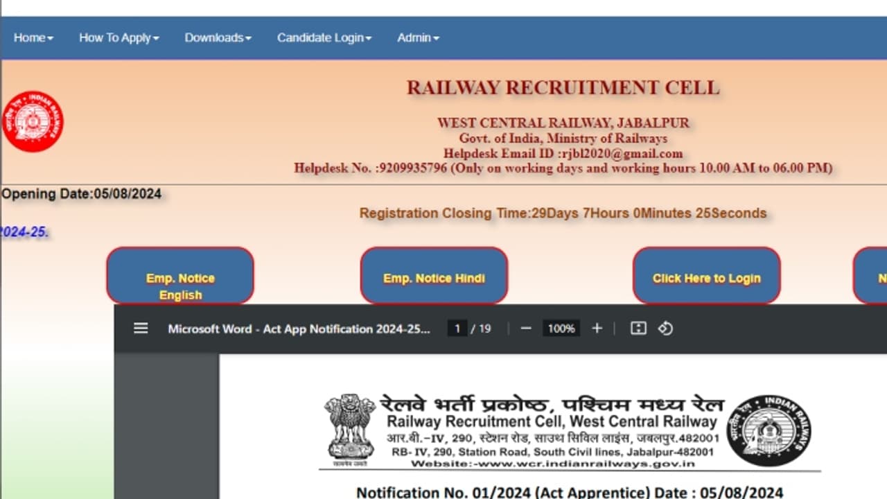 West Central Railway Apprentice Recruitment 2024