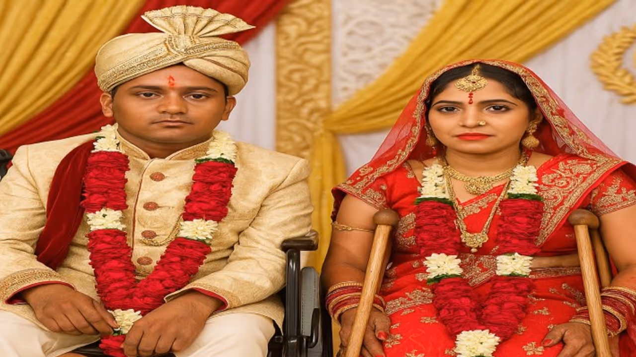 Indian Disabled couple taking wedding vows Indian Disabled couple taking wedding vows