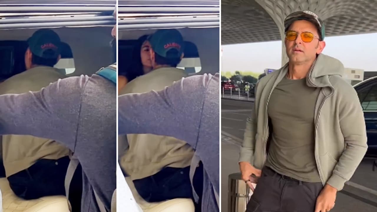hrithik roshan and girlfriend saba azad lip kiss at airport actor leave for fighter shooting KPJ hrithik roshan and girlfriend saba azad lip kiss at airport actor leave for fighter shooting KPJ
