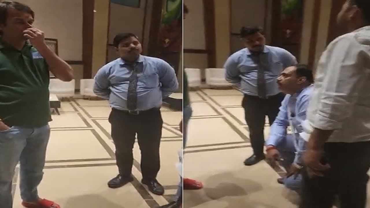 patna news Watch Viral Video Varanasi s Hotel Manager apologized on his knees in front of tej pratap yadav patna news Watch Viral Video Varanasi s Hotel Manager apologized on his knees in front of tej pratap yadav