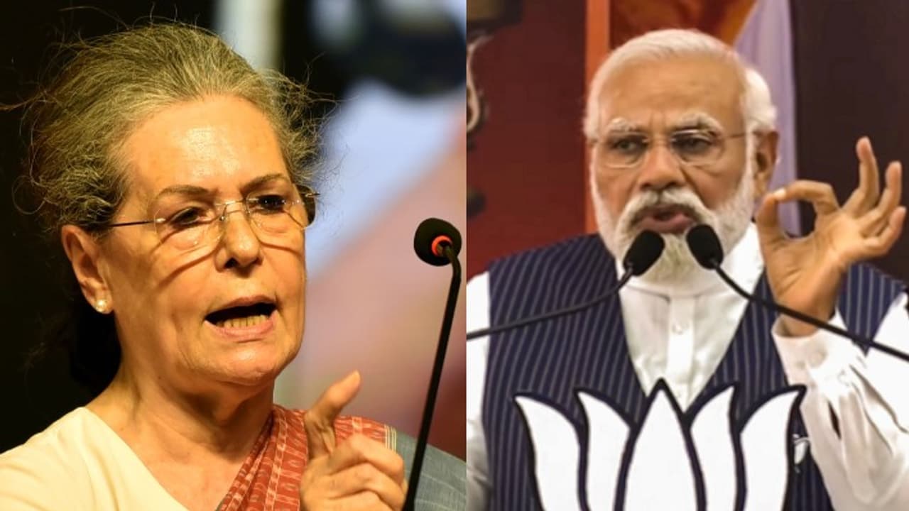 Sonia Gandhi with Narendra Modi
