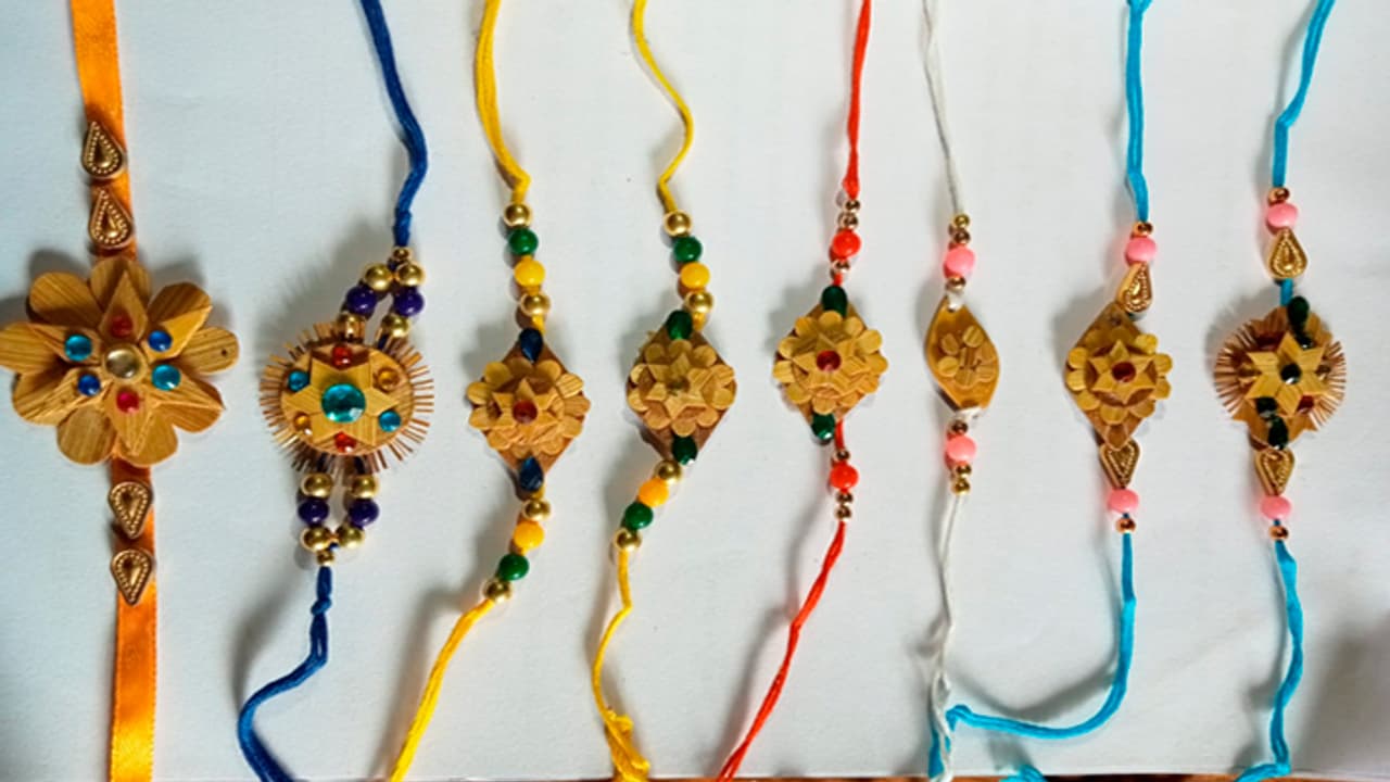 chhattisgarh raksha bandhan 2023 women making rakhi of cow dung bamboo pearls