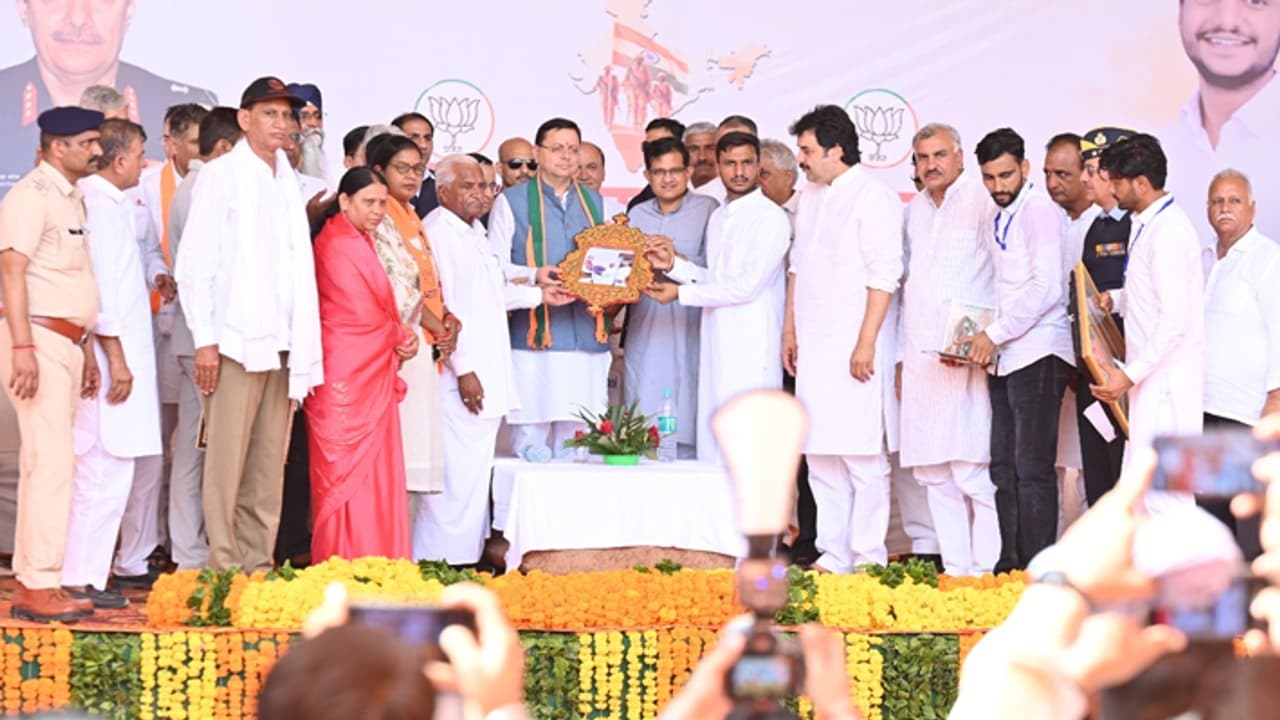 Pushkar Singh Dhami at sainik samman samaroh suratgarh