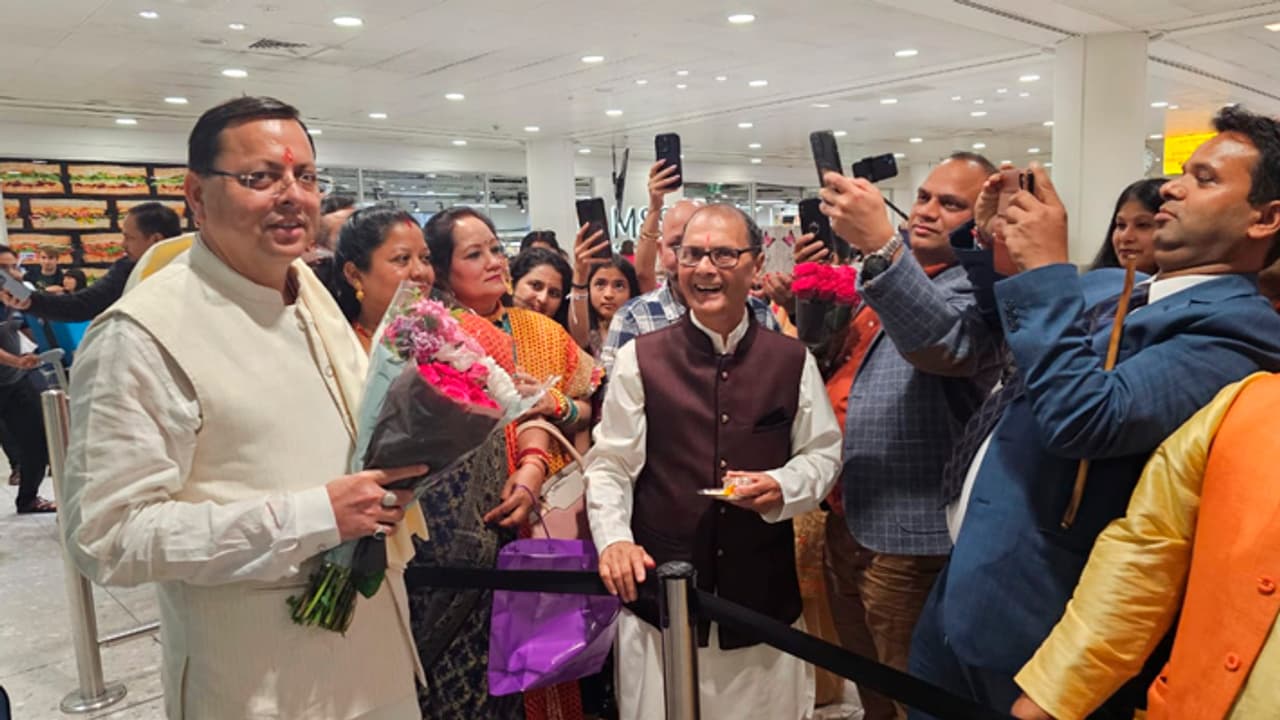 Pushkar Singh Dhami gets warm welcome in London Pushkar Singh Dhami gets warm welcome in London