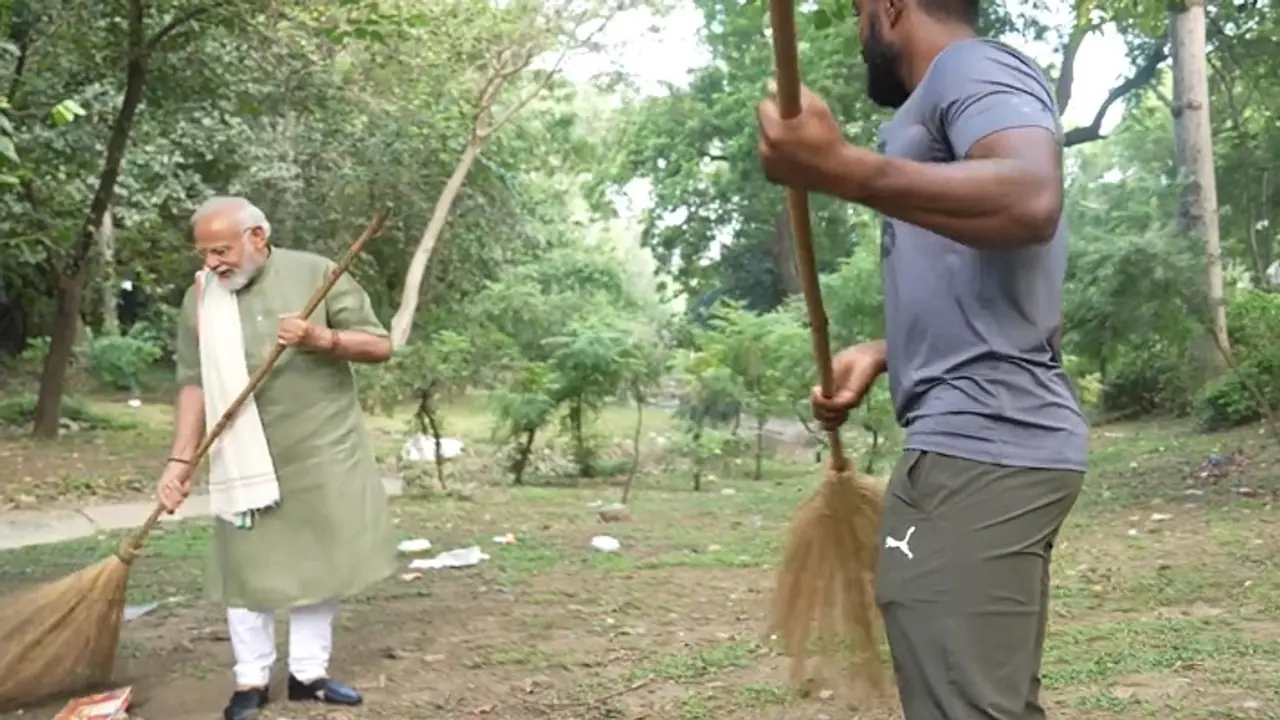 PM Narendra Modi used broom PM Narendra Modi used broom