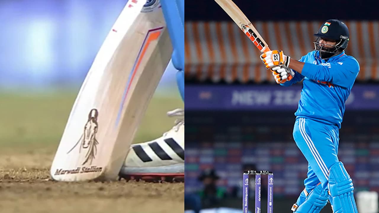 Ravindra Jadeja bat with unique Marwadi stallion bat Ravindra Jadeja bat with unique Marwadi stallion bat