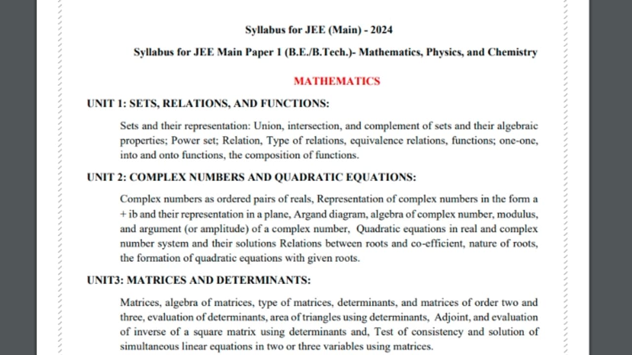JEE Main 2024 Syllabus