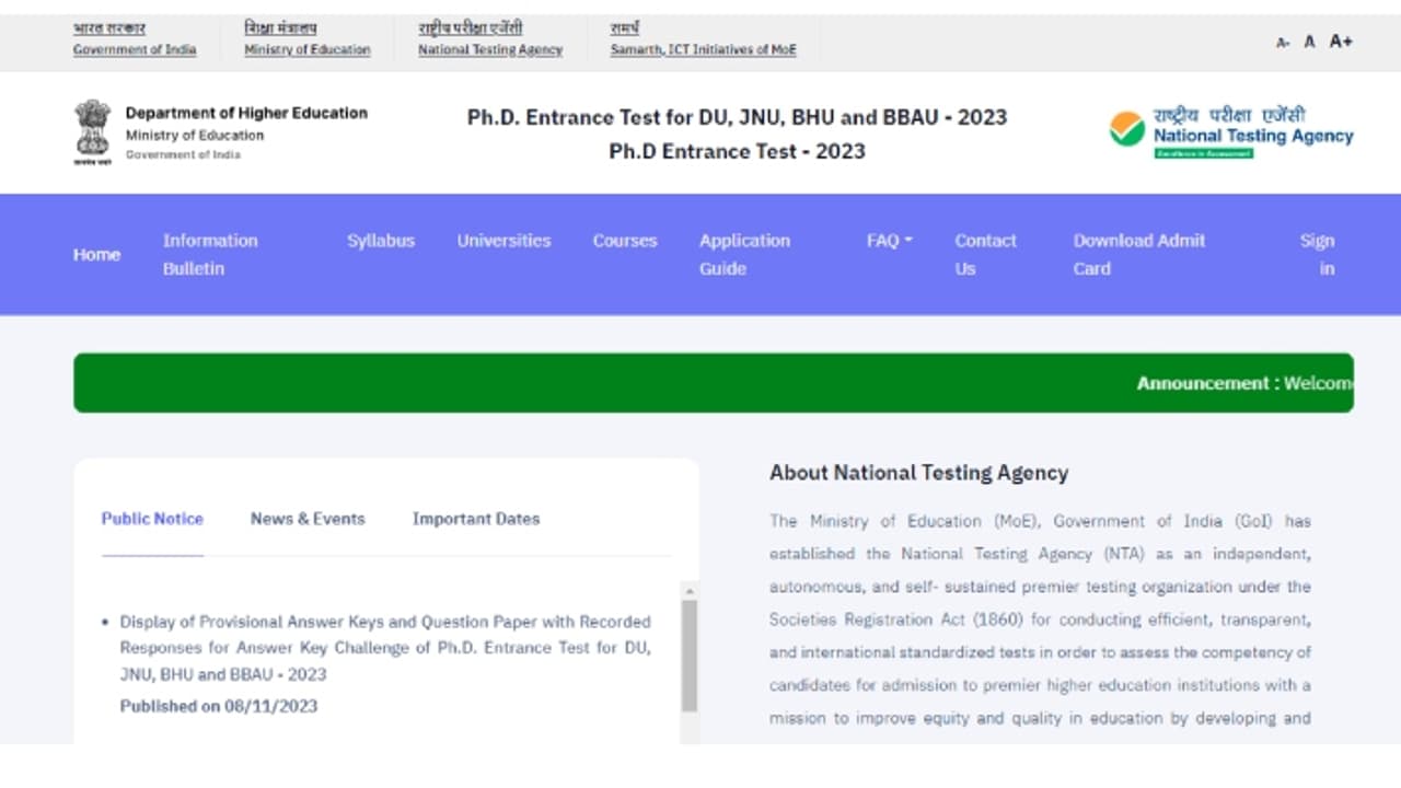 NTA PhD Answer Key 2023 NTA PhD Answer Key 2023