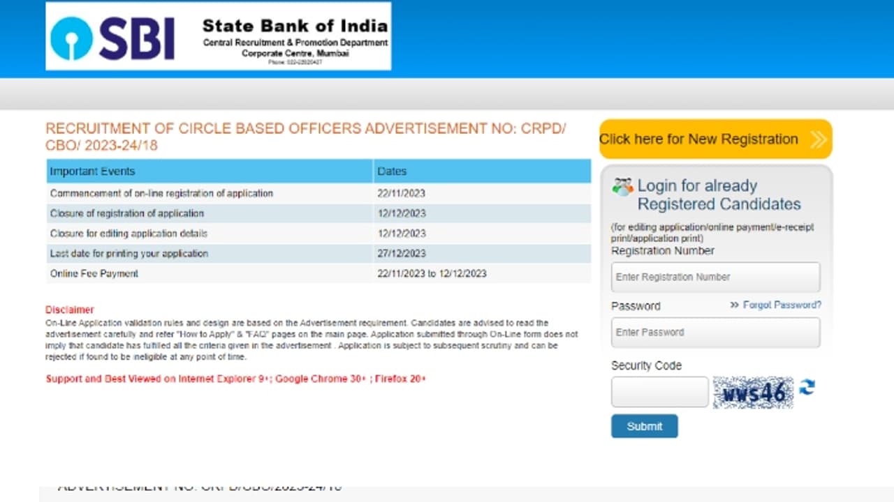 SBI cbo vacancies 2023 registration direct link SBI cbo vacancies 2023 registration direct link
