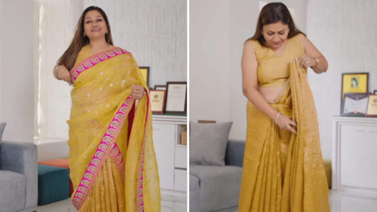 dolly Jain share tips to wear double plated saree dolly Jain share tips to wear double plated saree