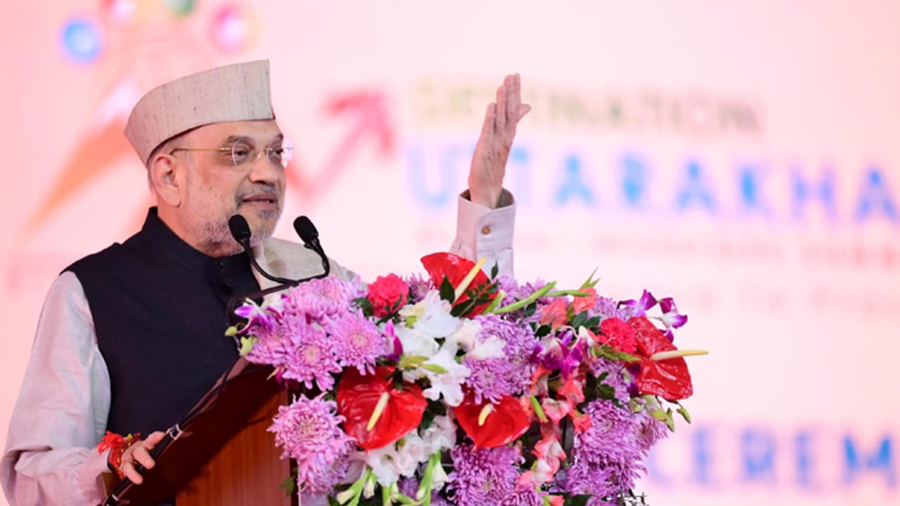 Union minister Amit Shah at uttarakhand global investors summit 2023 Union minister Amit Shah at uttarakhand global investors summit 2023