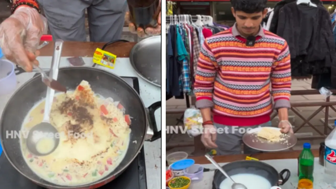 street vendor make Maggi with coffee and milk street vendor make Maggi with coffee and milk
