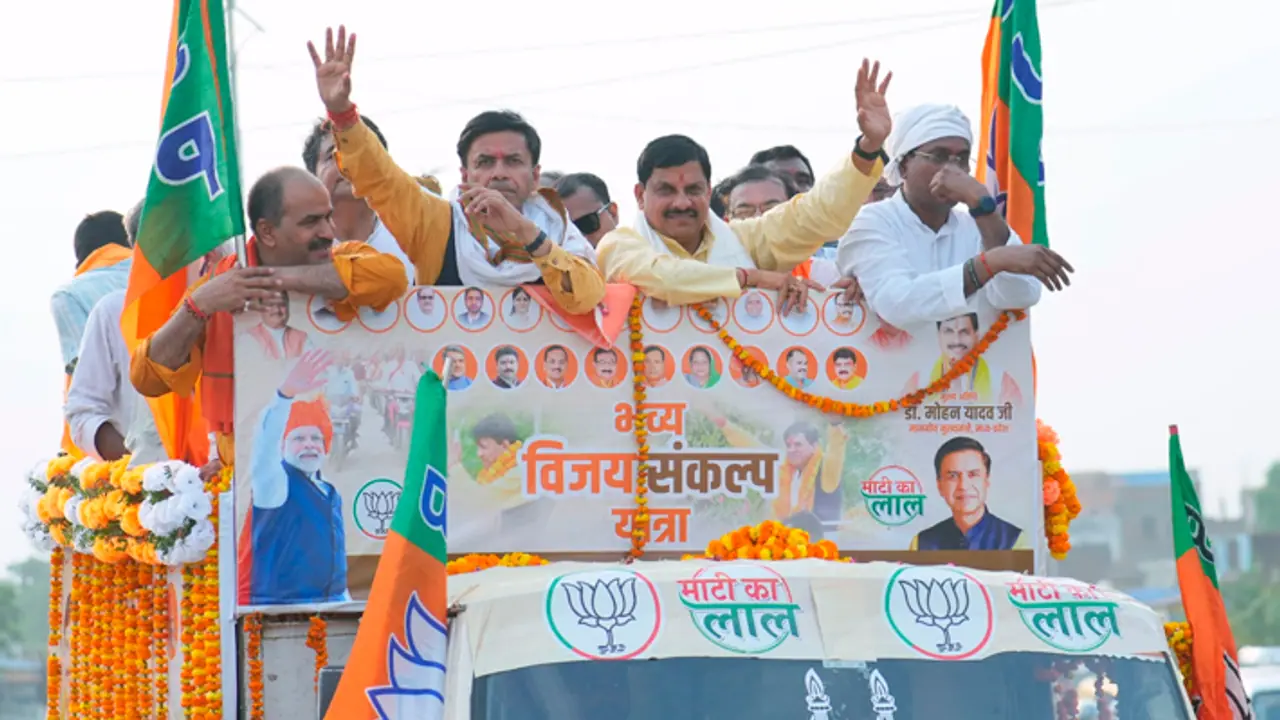 Mohan Yadav road show in UP Mohan Yadav road show in UP