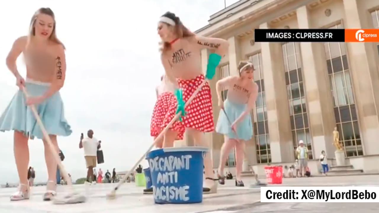 Semi Nude Anti Fascist Protest in Paris Semi Nude Anti Fascist Protest in Paris