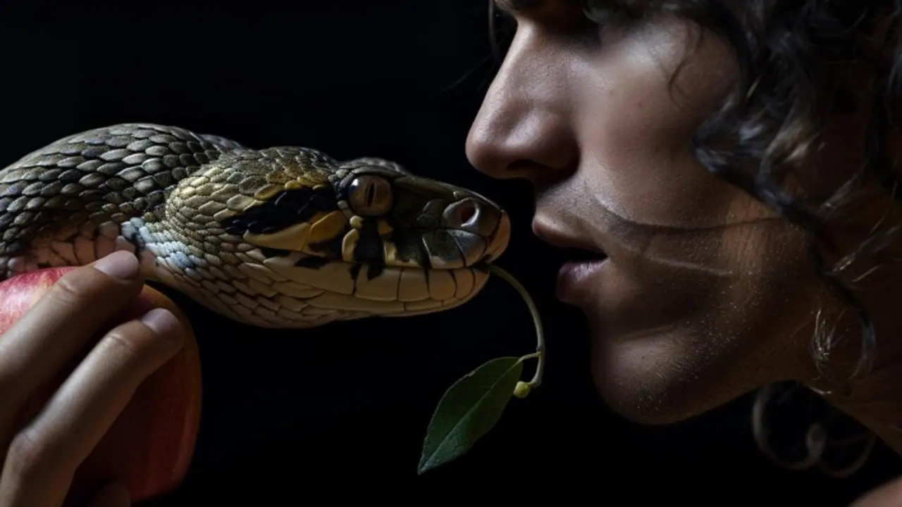 man bite snake