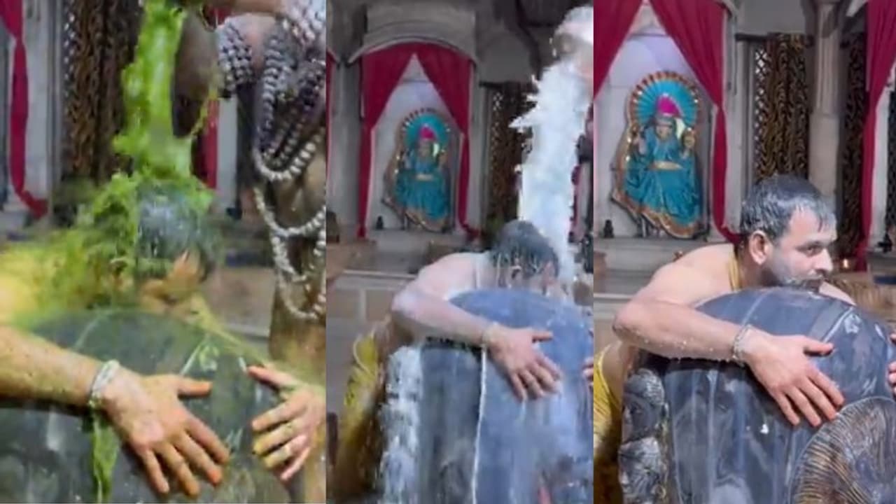 Tej Pratap Yadav Hugs Shivling Tej Pratap Yadav Hugs Shivling