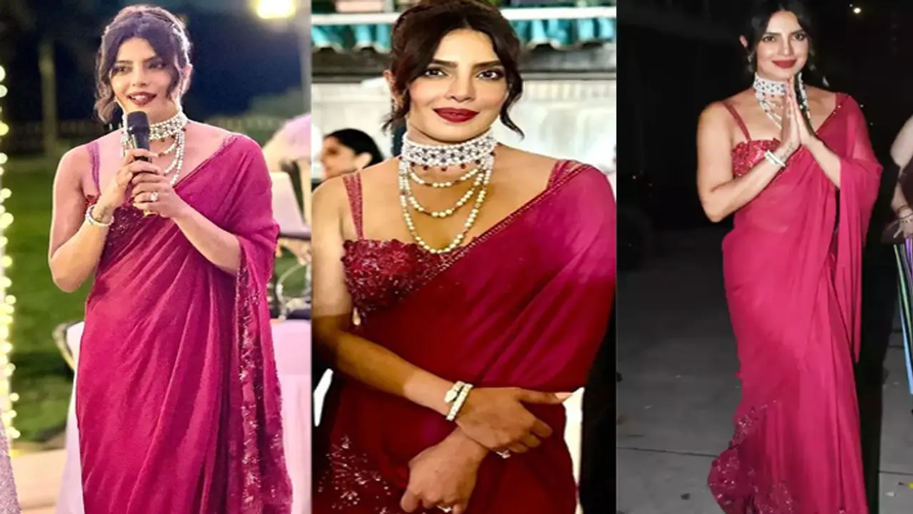 priyanka chopra red chiffon priyanka chopra red chiffon