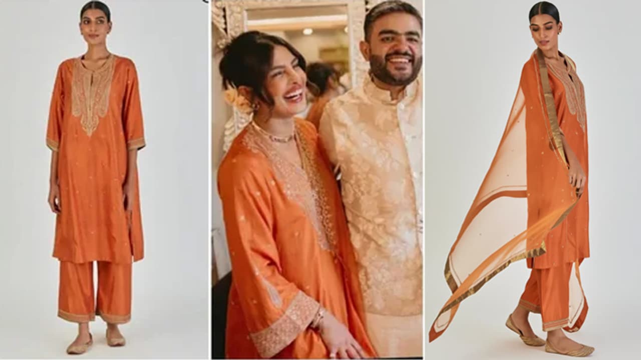 Priyanka Chopra elegant Zari kurta set Best For Hartalika Teej 2024 Priyanka Chopra elegant Zari kurta set Best For Hartalika Teej 2024