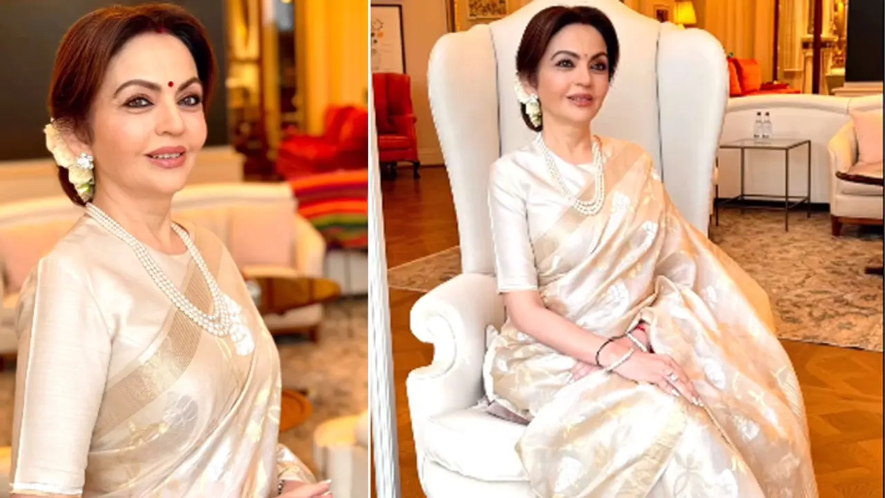 Nita Ambani Exquisite Ivory Saree Nita Ambani Exquisite Ivory Saree