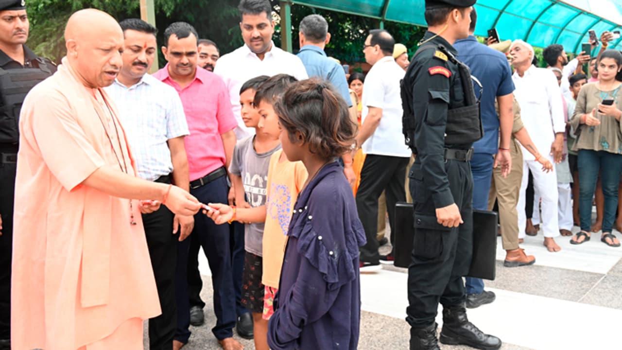 Yogi Adityanath met children during Gorakhpur temple visit Yogi Adityanath met children during Gorakhpur temple visit