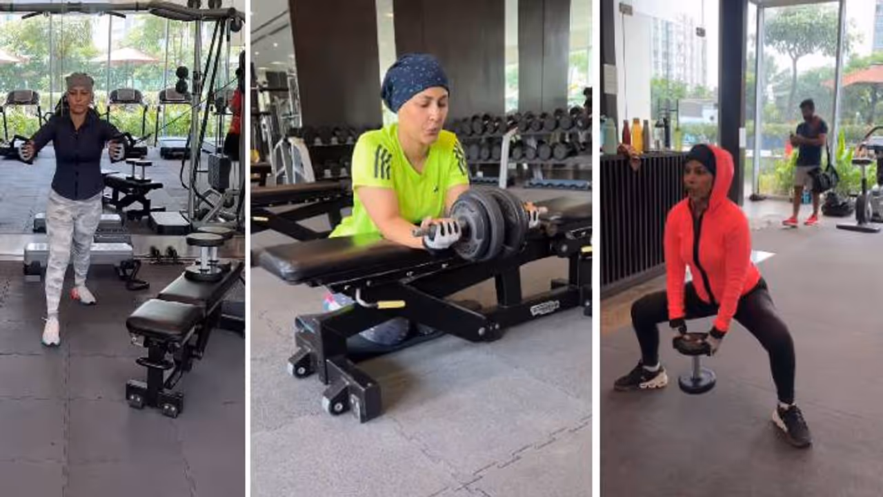 Hina Khan gym exercise after third stage cancer Hina Khan gym exercise after third stage cancer