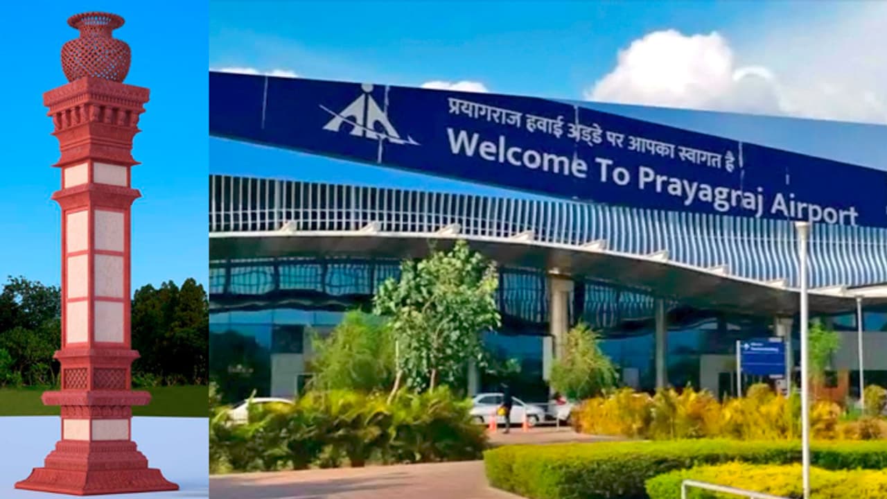 Yogi government installing 84 grand light pillars at Civil Airport Yogi government installing 84 grand light pillars at Civil Airport