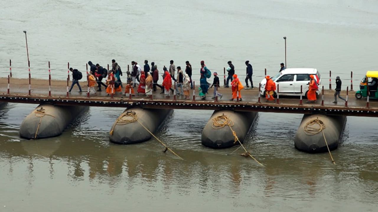 Pipa bridges serve as transport lifeline for devotees at Prayagraj Mahakumbh 2025