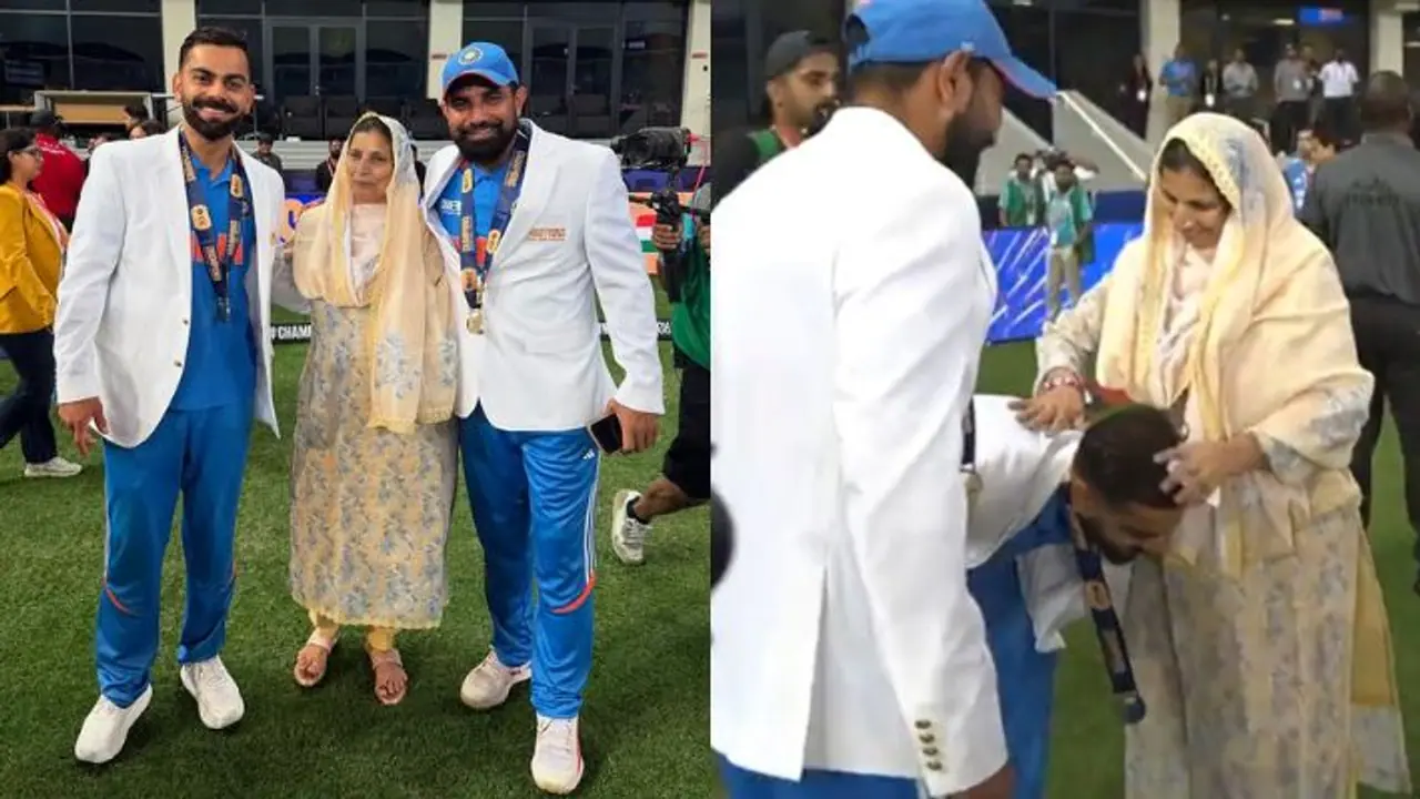 virat kohli touched shami mother feets virat kohli touched shami mother feets