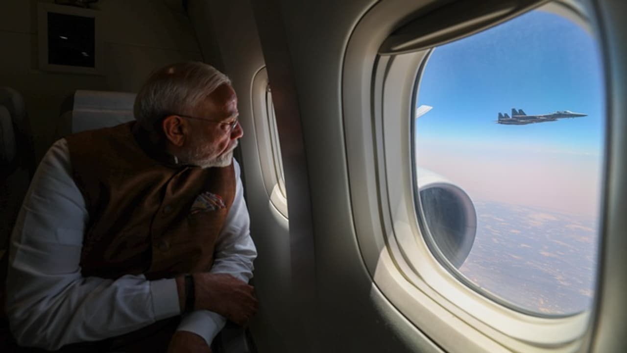 PM Narendra Modi escorted by F15 fighter jets PM Narendra Modi escorted by F15 fighter jets