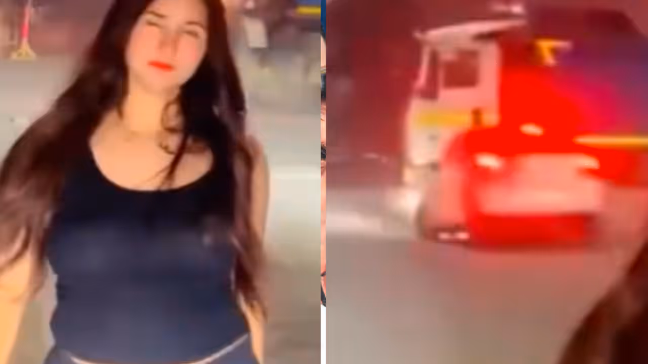 Woman Makes Reel on Highway, Car Crashes Into Dumper, Driver Allegedly Distracted (WATCH) Woman Makes Reel on Highway, Car Crashes Into Dumper, Driver Allegedly Distracted (WATCH)