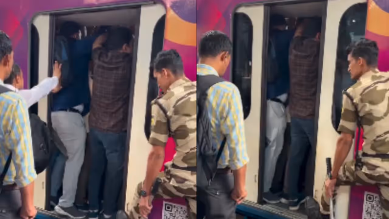 Viral Metro Video: CISF Forcefully Shuts Crowded Metro Door Amid Rush Hour Chaos (WATCH) Viral Metro Video: CISF Forcefully Shuts Crowded Metro Door Amid Rush Hour Chaos (WATCH)