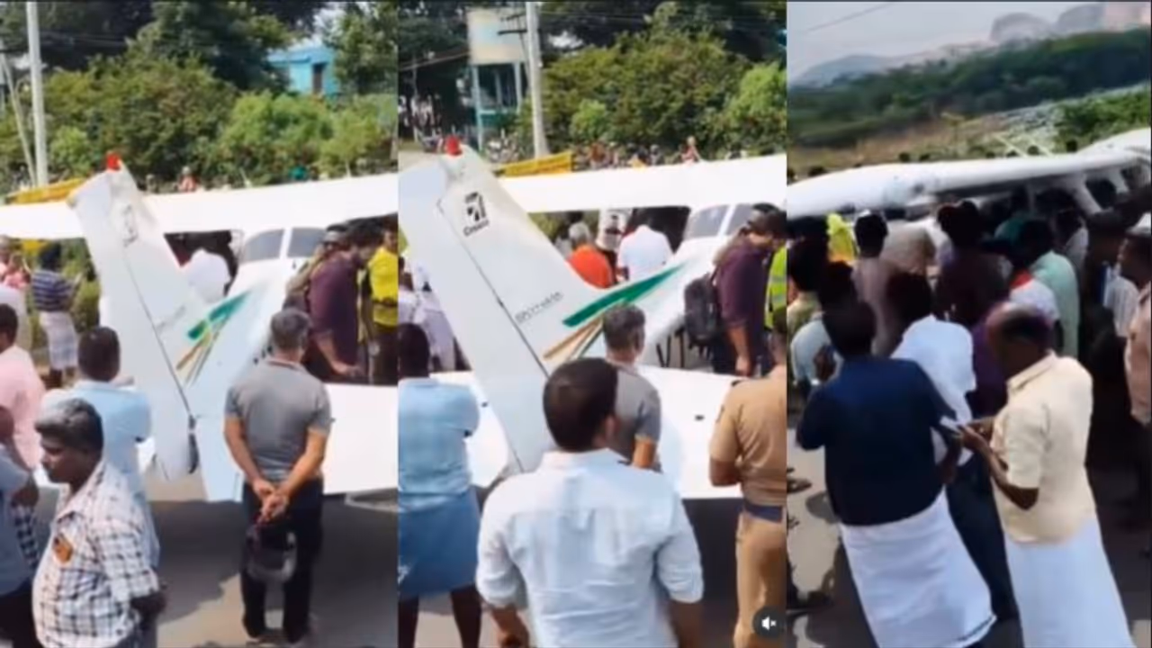 Aircraft Makes Emergency Landing In Tamli nadu Highway Aircraft Makes Emergency Landing In Tamli nadu Highway