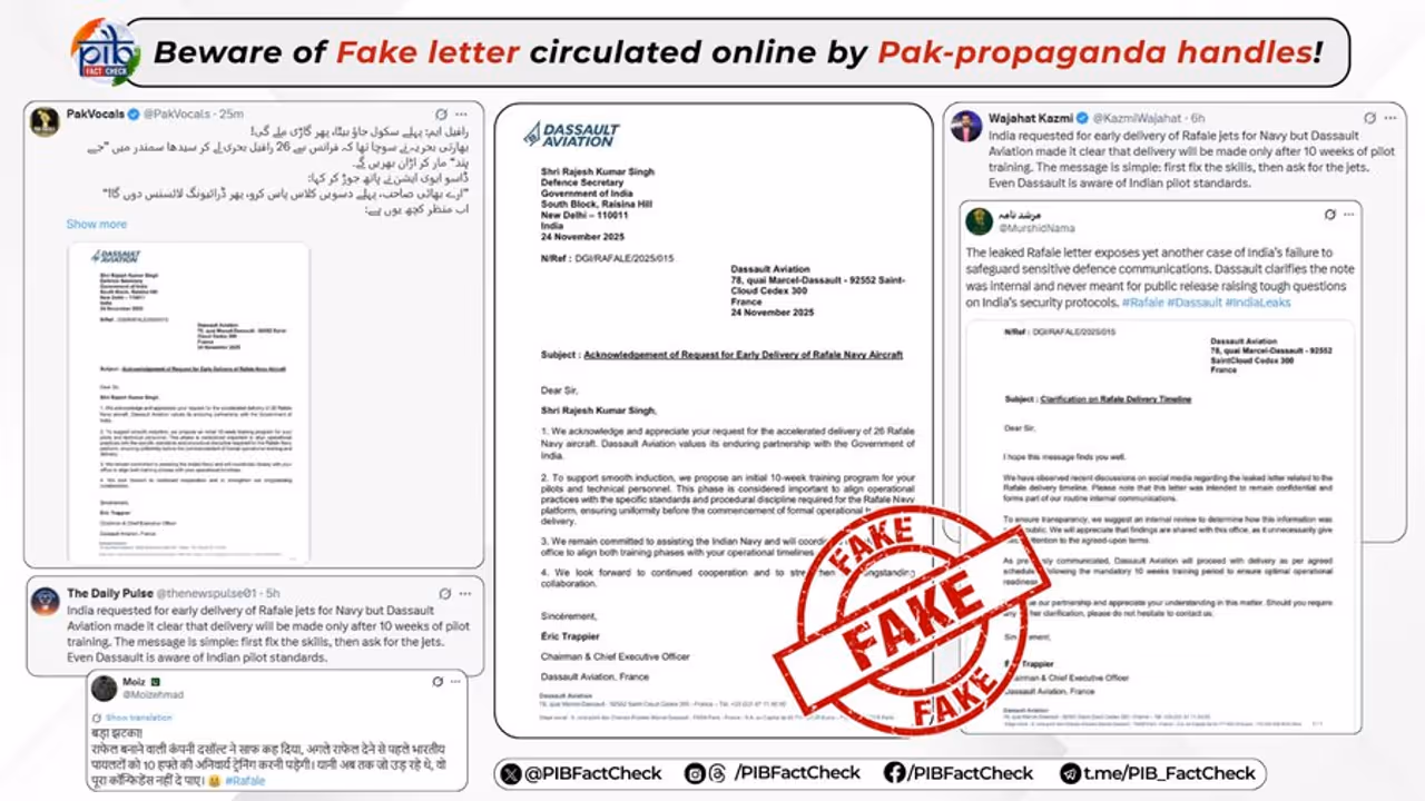 Fact Check PIB warns against fake Rafale letter by Pakistan propaganda accounts Fact Check PIB warns against fake Rafale letter by Pakistan propaganda accounts