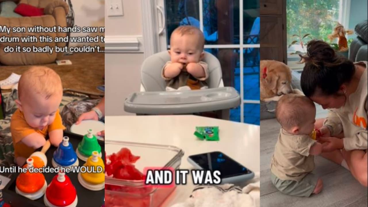 Child Without Limbs Tries to Play Drums