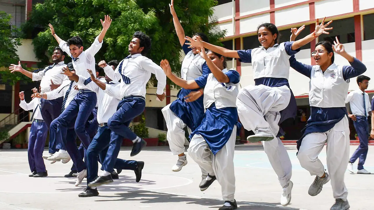 Students in a jubilant mood after the declaration of CBSE class 12th board results