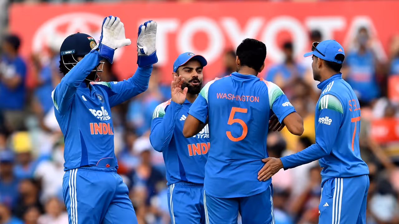 India's Virat Kohli celebrates stunning catch during Sydney ODI against Australia