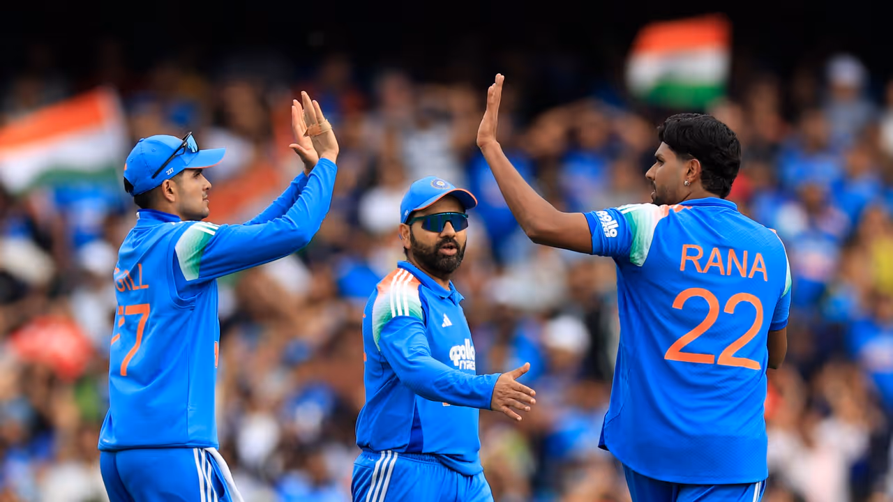 Harshit Rana celebrates wicket against Australia in Sydney Harshit Rana celebrates wicket against Australia in Sydney