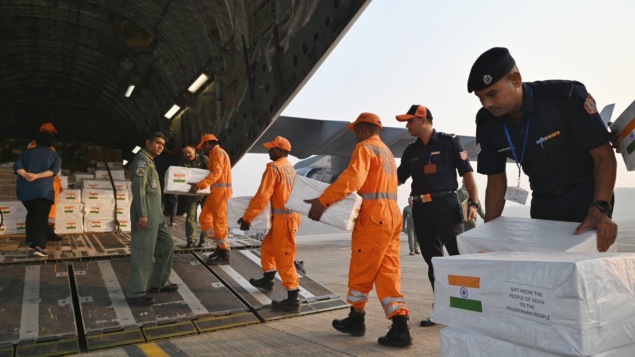 India sent relief to Palestine IAF C 17 flight carrying medical aid and relief material bsm
