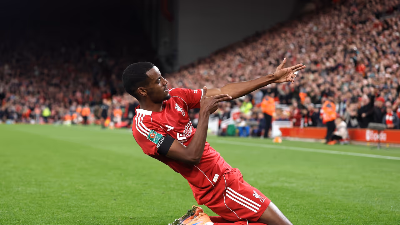 Alexander Isak celebrates first Liverpool goal