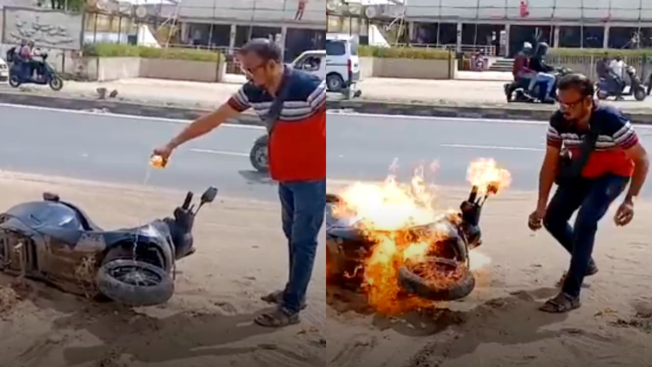 A frustrated customer in Palanpur, Gujarat, burned his Ola electric scooter in front of a showroom A frustrated customer in Palanpur, Gujarat, burned his Ola electric scooter in front of a showroom
