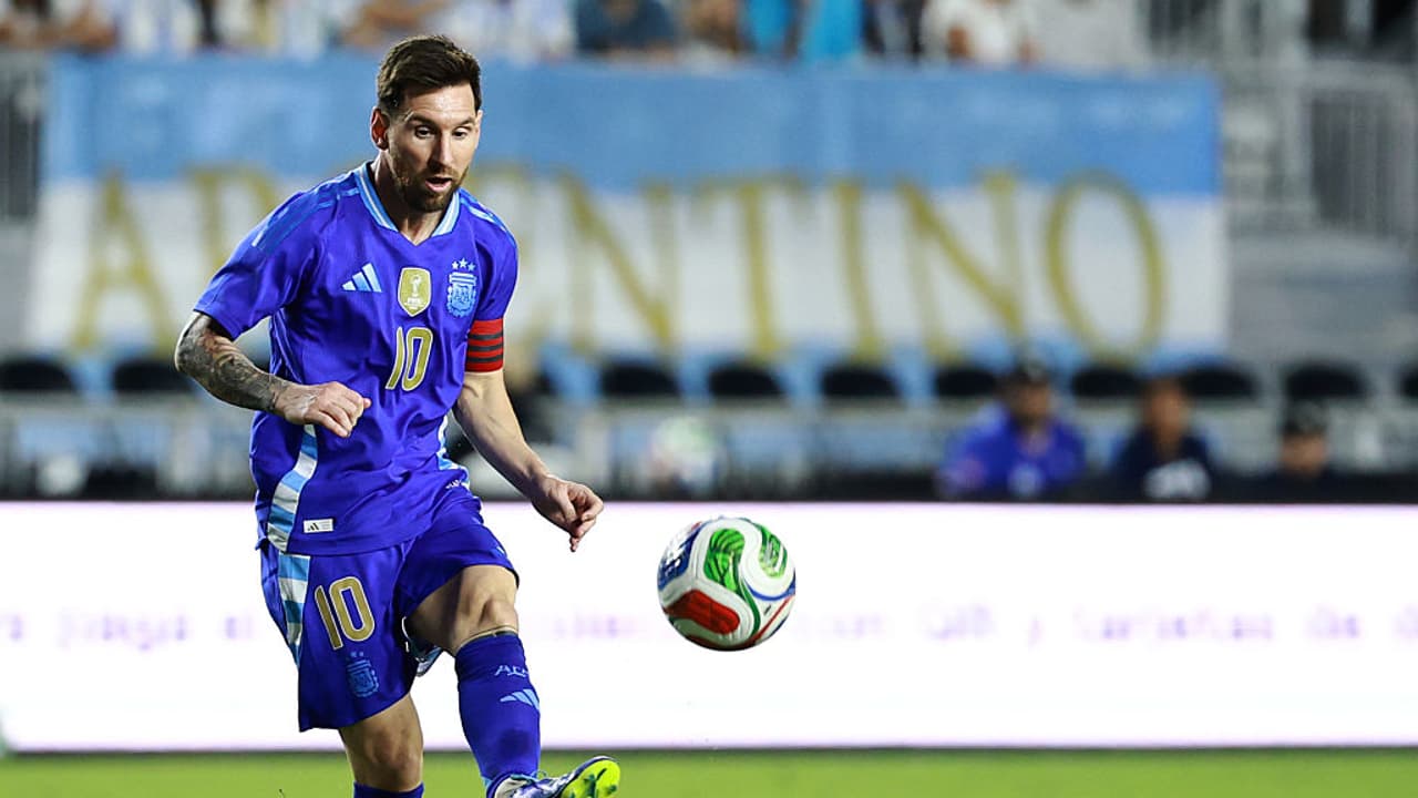 Lionel Messi playing for Argentina