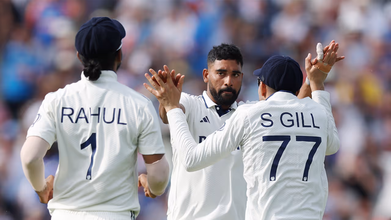 Test skipper Gill celebrating with Rahul and Siraj (Photo/ANI) 