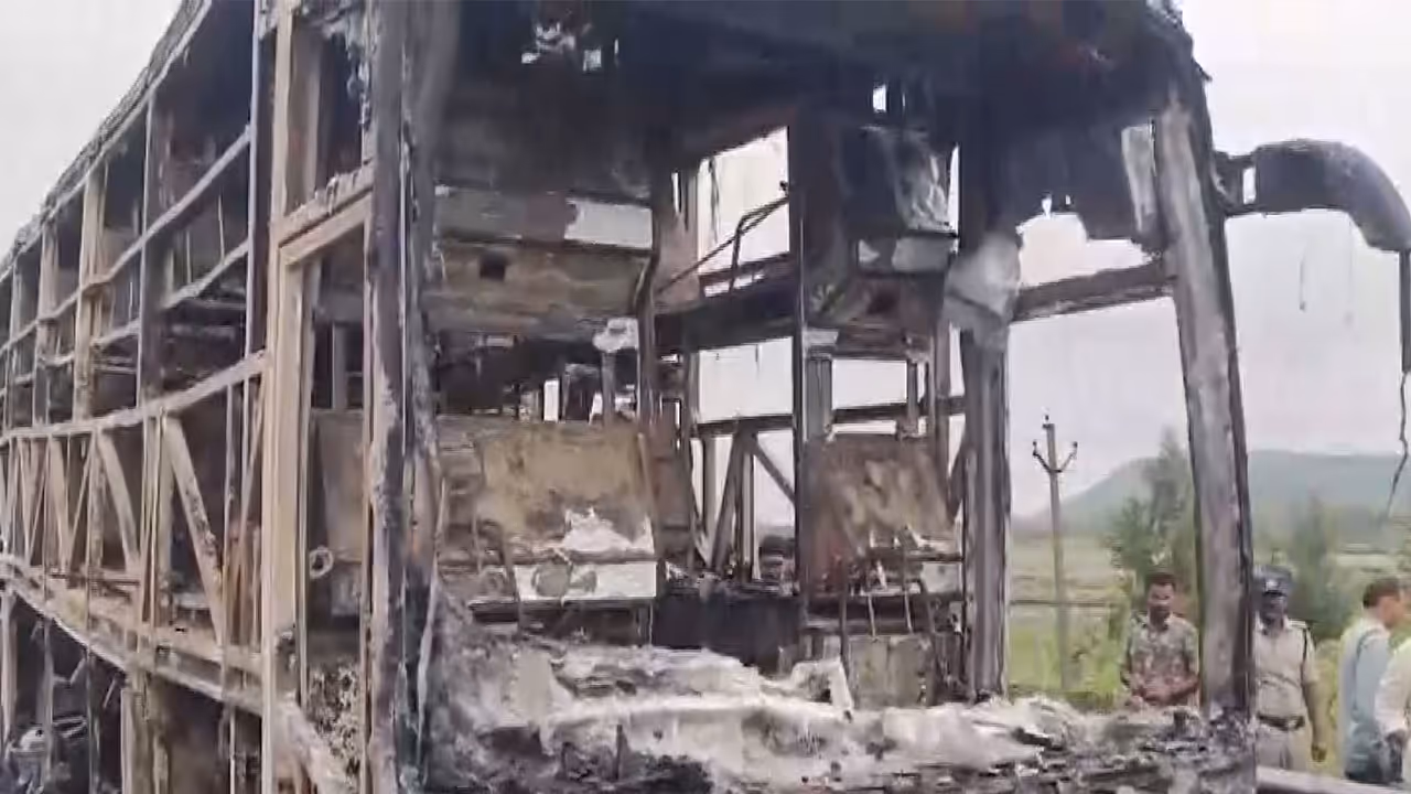 Bus caught fire after collision in Kurnool; 11 dead confirmed (Photo/ANI)
