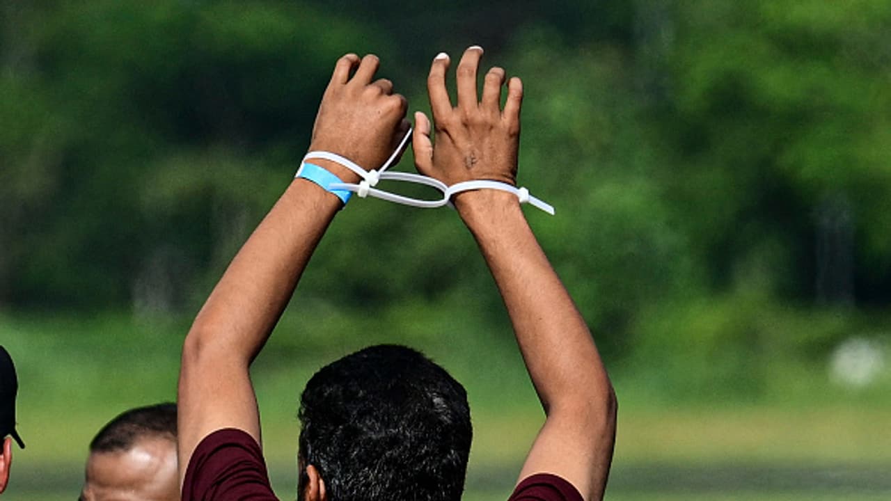 Indians Deported From US US Video Shows Indian Migrants In Shackles Sent Back On Military Plane bsm